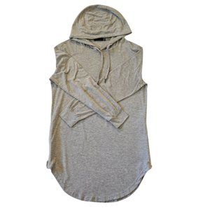 Long Sleeve Gray Sweatshirt Drawstring Hoodie Curved Hem Side Zipper Gray M